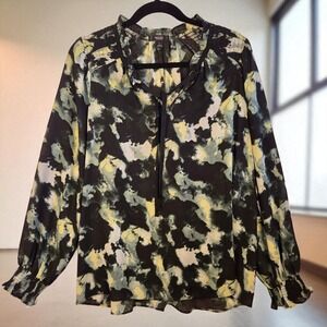 Simply Vera Wang Blouse Black / Green Floral‎ Lightweight Sheer Women's L